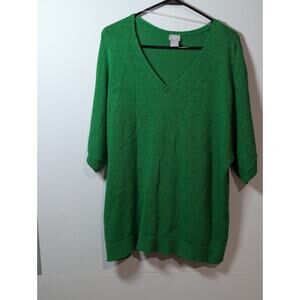 Chico's Sweater Women's XL * 3 Green Pullover Linen Tunic Short Sleeve Shirt Top